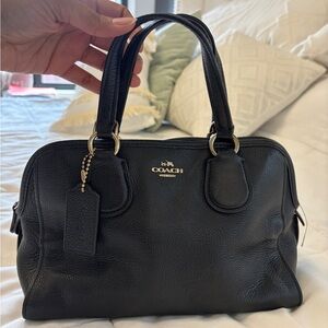 Coach Black Satchel with Textured Leather and Gold Hardware